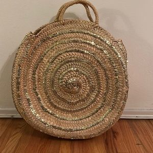 Straw and gold sequin tote bag - handmade in Morocco